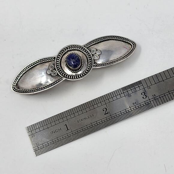 Sterling Silver Vintage Lapis Lazuli Hair Barrette main image 5